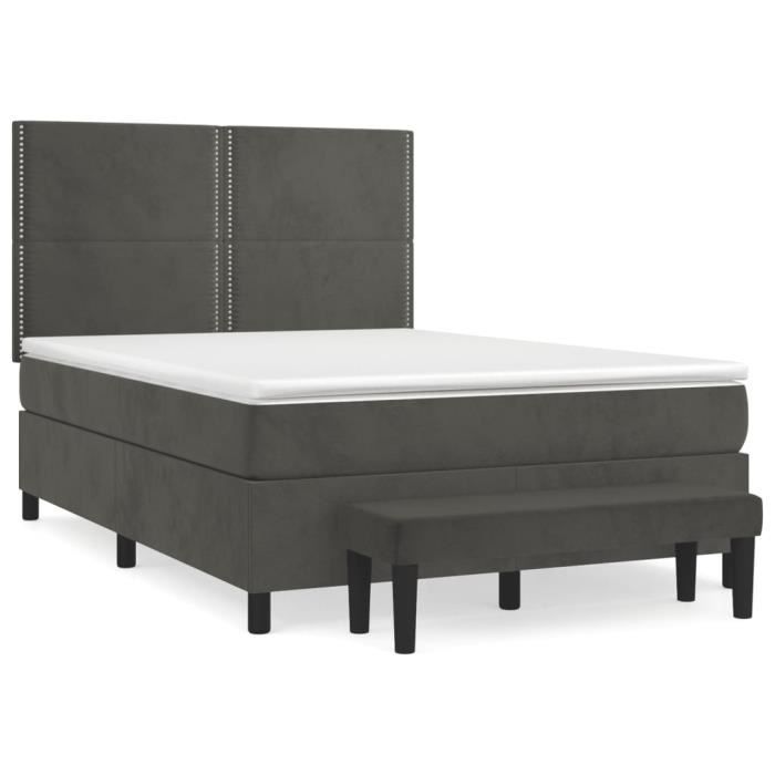 3137780 vidaXL Lit à sommier tapissier et matelas Gris foncé 140x190cm Velours