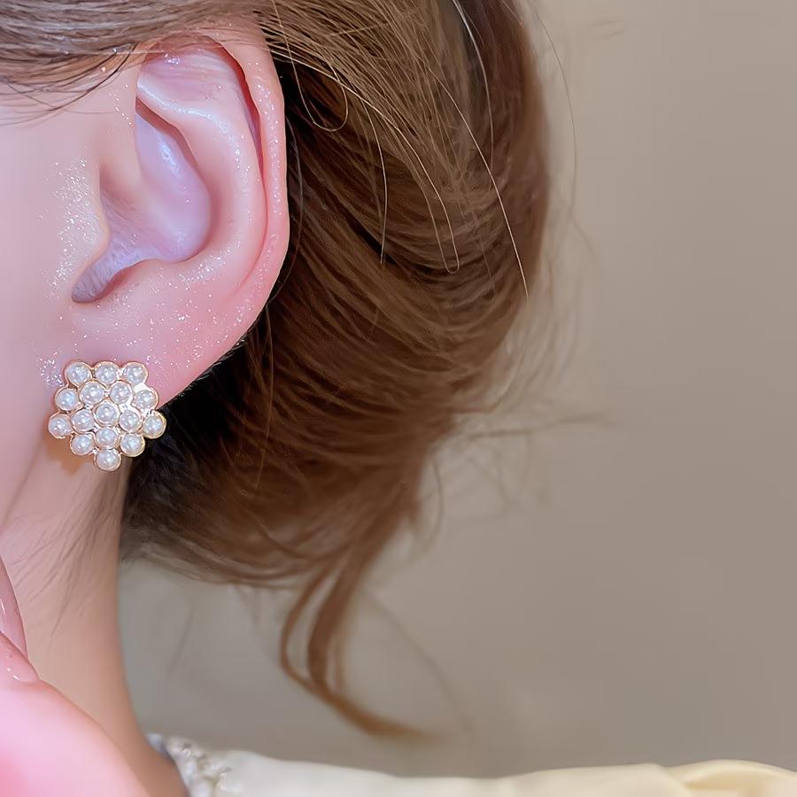6 Pairs Enamel Pearl Stud Earrings Set For Women Cat's Eye Stone Pearl Minimalist Dainty Earrings Trendy Daily Wear Jewelry Gift