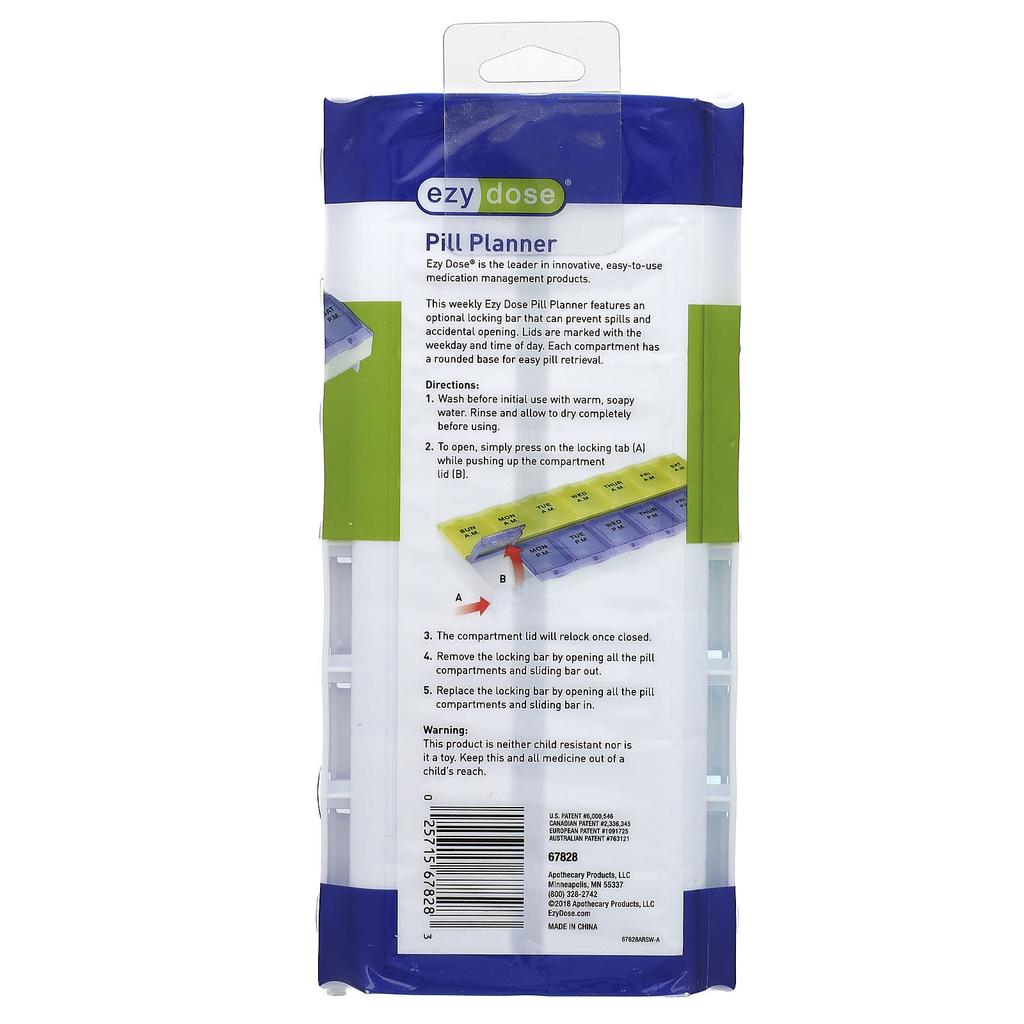 Weekly AM/PM Pill Planner with Lock, 2 XL, 1 Count