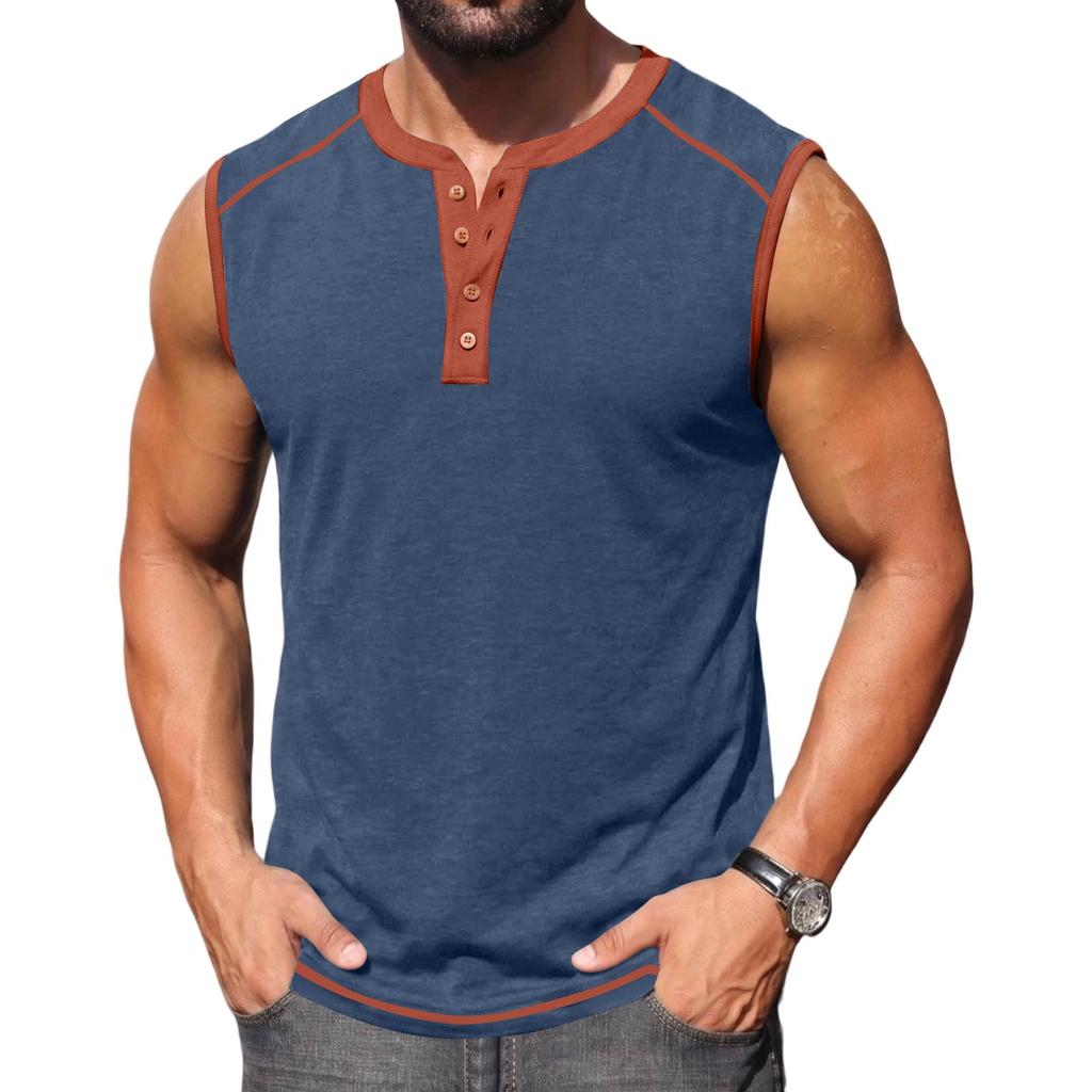 Men Sleeveless Henley Shirt Casual Athletic Tank Top Button Front Muscle Fit Summer Workout Shirt for Outdoor Sports