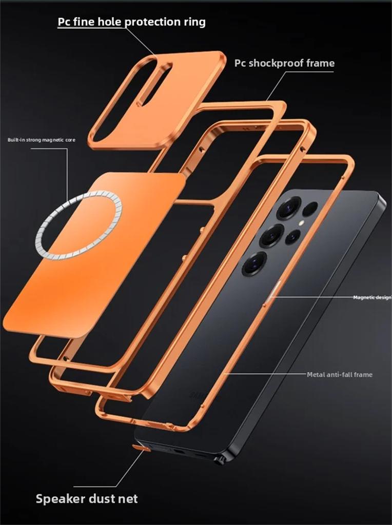 Luxury Metal Magnetic Shell Case For Samsung Galaxy S26 S25 S24 S23 Ultra For Magsafe Wireless Charging Full Lens Protection Phone Cover
