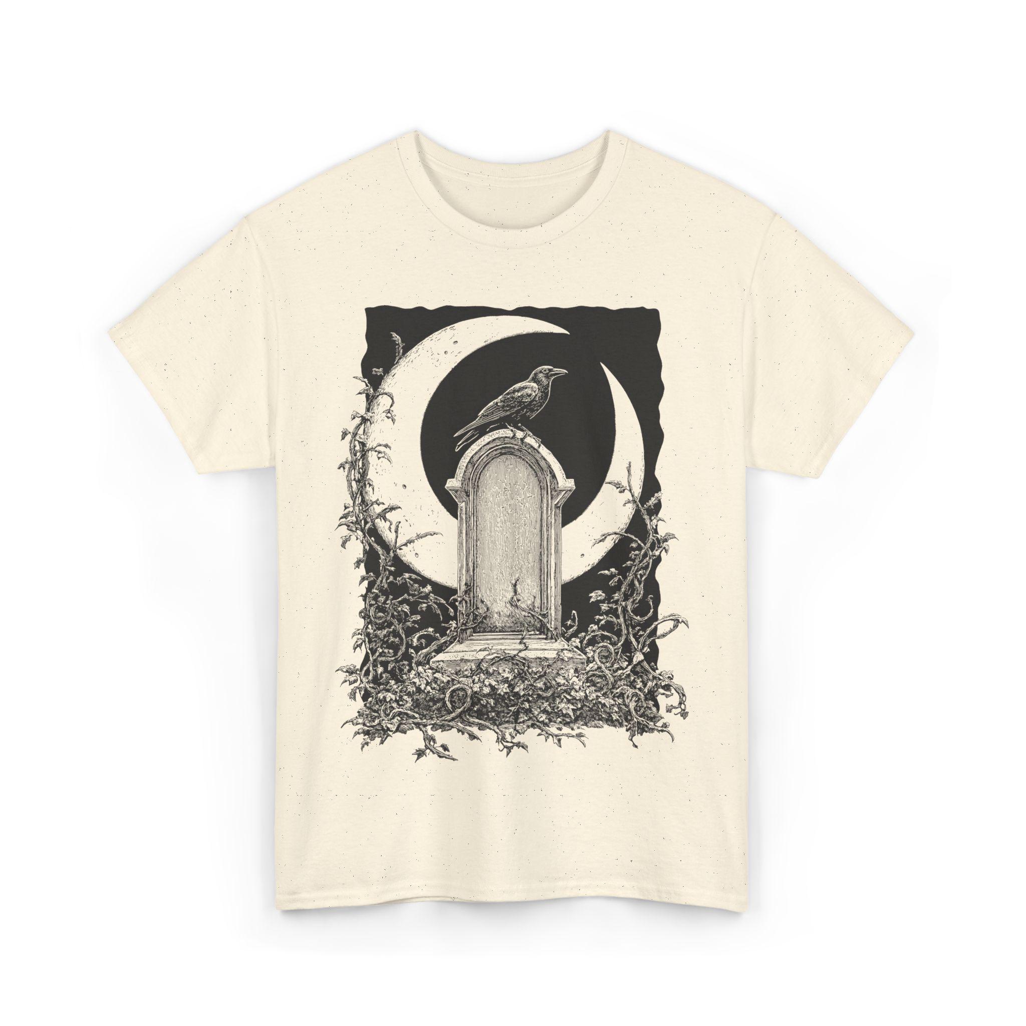 

Gothic Raven Tombstone Graveyard Crescent Moon T-shirt Dark Academia Aesthetic Vintage Cemetery Spooky Literary Men Clothing 4XL