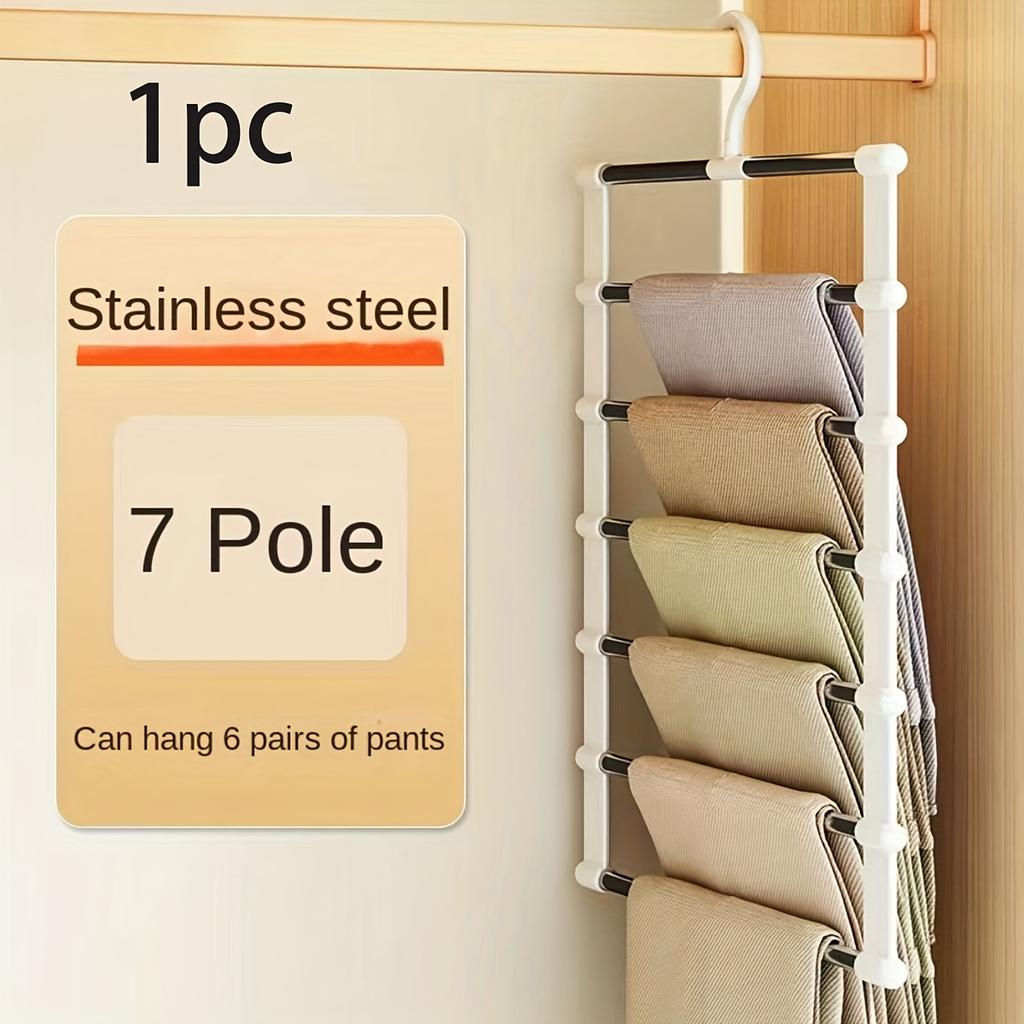 7 Layers Stainless Steel Trouser Hanger, Space Saving Pants Rack, Clothes Organizer, Foldable Wardrobe Hanger