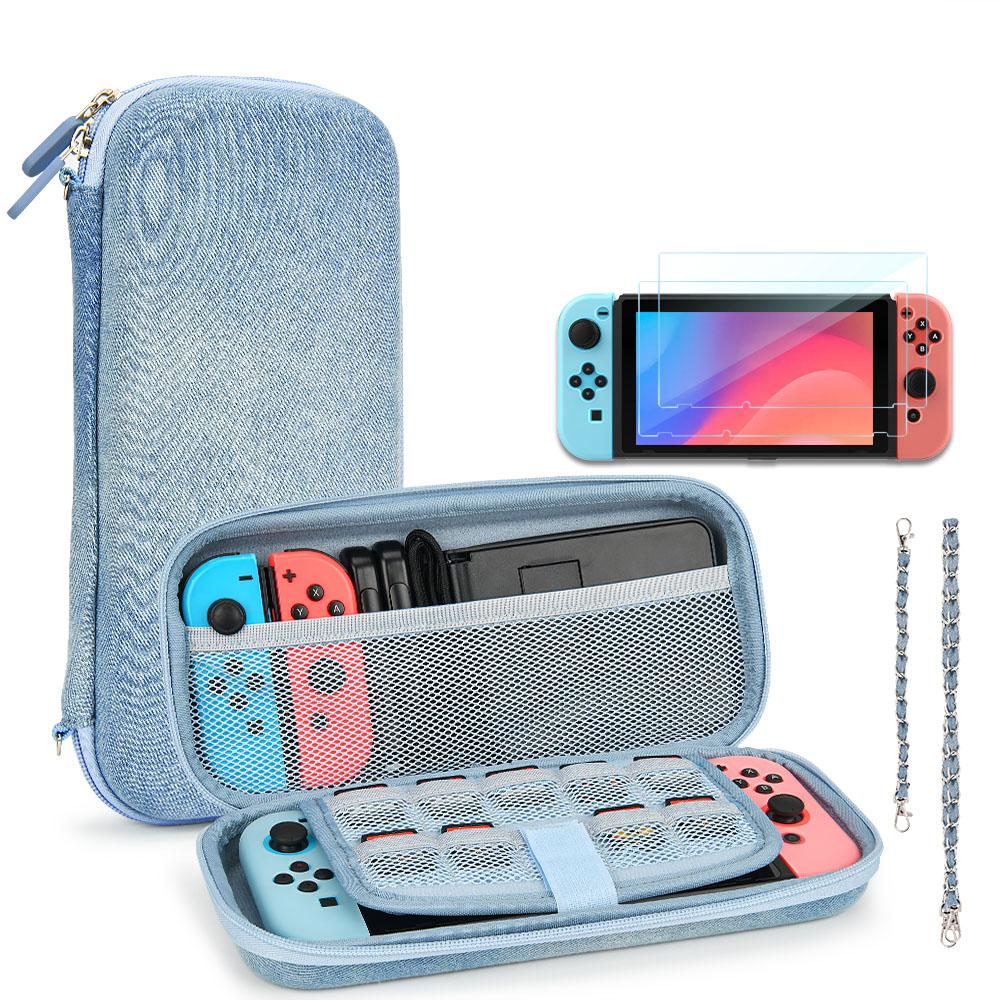 

NS Switch Accessories Bundle with Switch Travel Case, Screen Protector, Cover and Strap Denim Carrying Case for Girls небесно-голубой