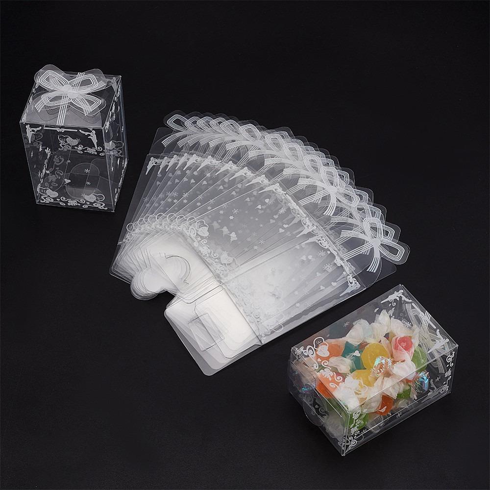 50pcs Clear Favor Boxes Transparent Candy Box Heart Print Favor Packaging Box for Wedding Birthday Party Packaging