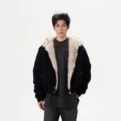 American Retro Fur Collar Jacket Men's Niche Trendy Jacket Cotton Clothes