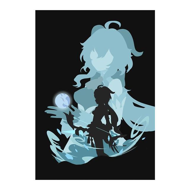 Rám z masivního dřeva videohra Genshin Impact Decoration Nástěnná malba Anime Obrázek Postava Plakát Obraz na plátně Dětský pokoj Tisky pro moderní domácí dekorace