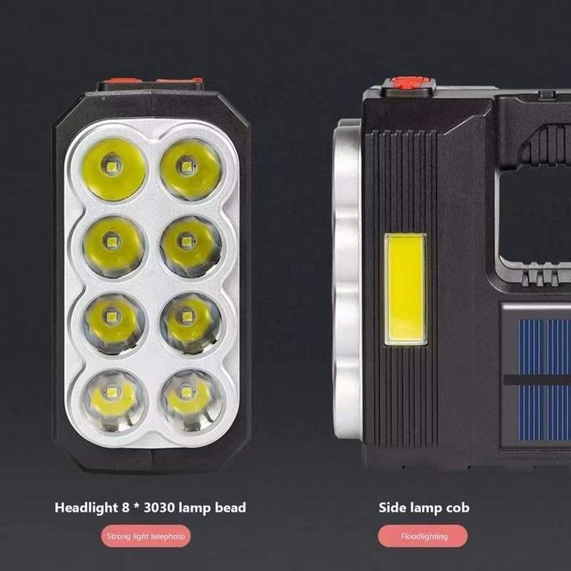 Outdoor Solar Strong Light LED Flashlight Portable Searchlight USB Rechargeable Waterproof Drop Resistant LED Camping Emergency