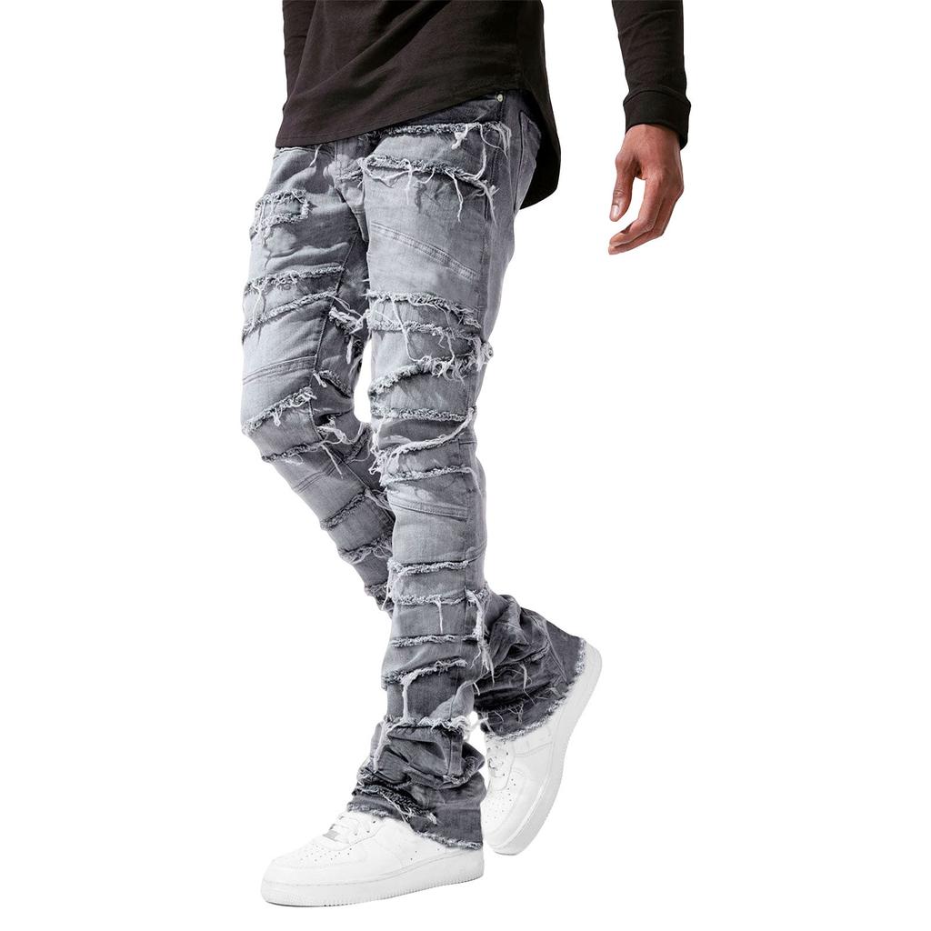 Men's Casual Mid-Rise Washed Trousers Retro Straight Slim Fashion Jeans