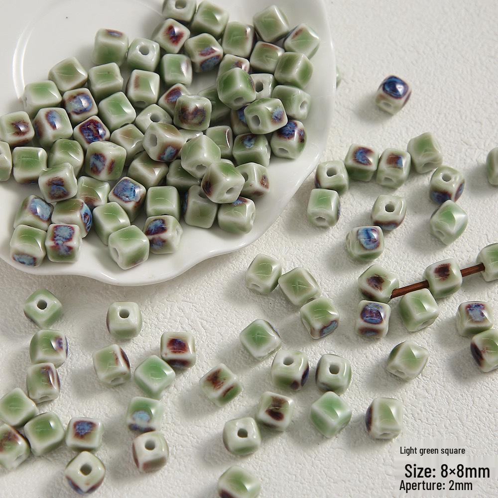 Handmade Cute Flower & Heart Green Ceramic Beads for DIY Jewelry