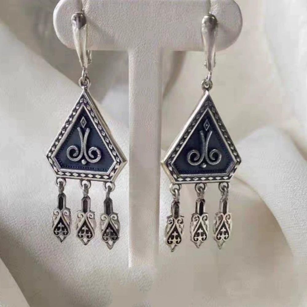 New Geometric Triangle Patterned Tassel Earrings Rings Unique Trend Retro Light Luxury Versatile Nomadic Ethnic Jewelry Gifts