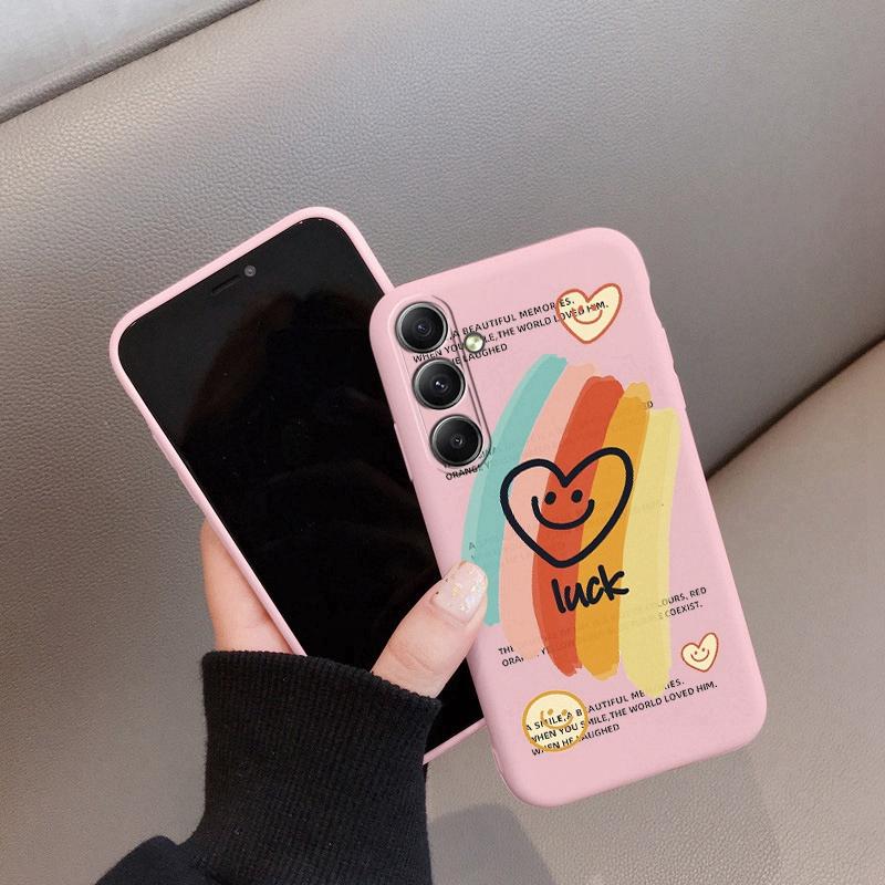 

М який силіконовий чохол з візерунком Smiling Face для Samsung A55 A35 Xiaomi Redmi Note 13 Pro iPhone Huawei Honor Realme Camera Protective Shockproof Cover Realme 12x рожевий