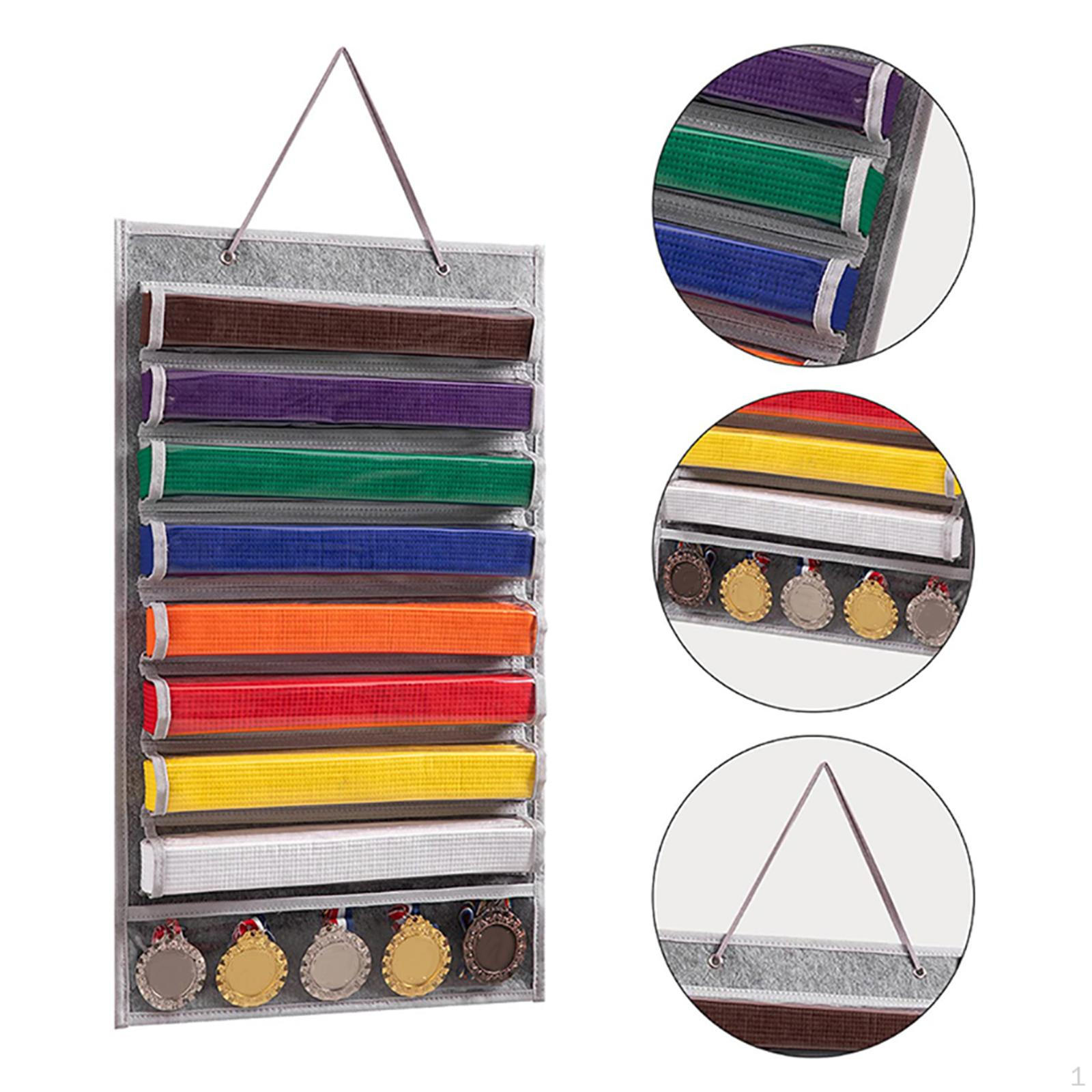 

Belt Organizer for Martial Arts - Store and Display 8 Belts Medals сірий колір