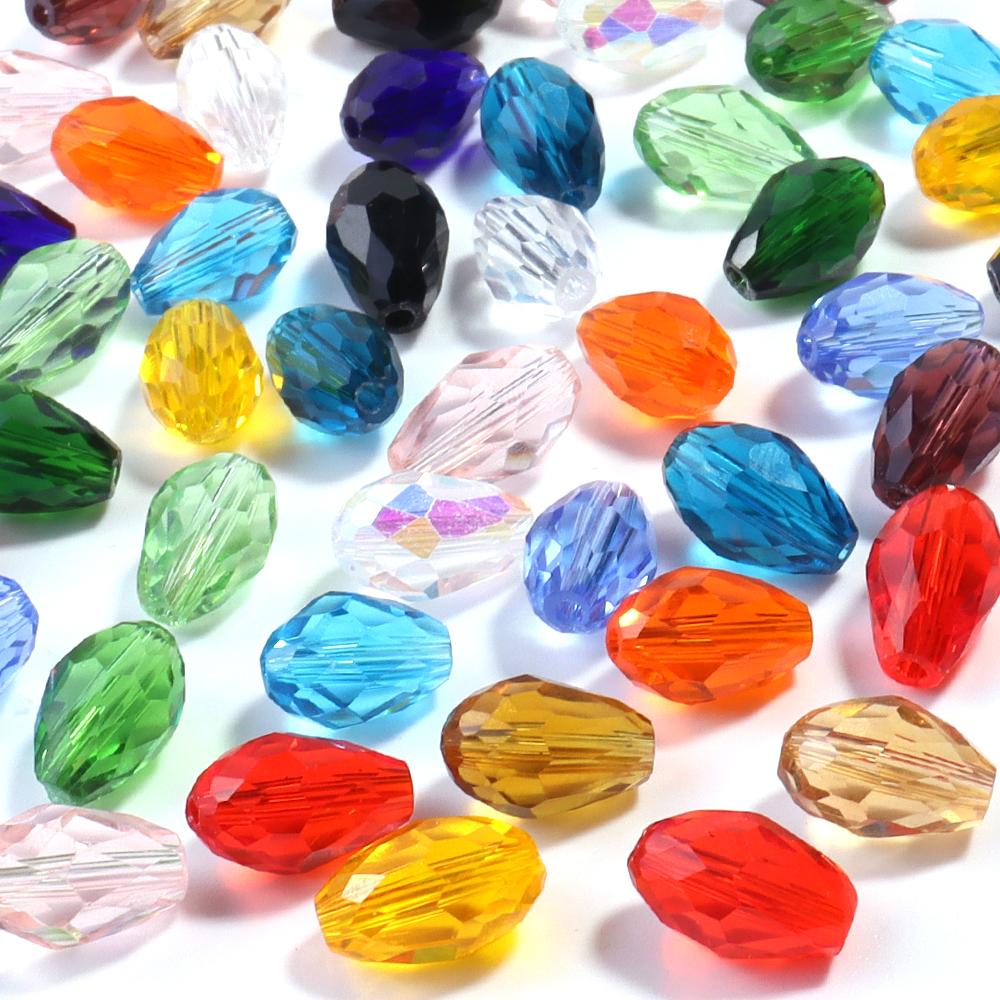 50pcs/lot 8x12mm Droplet Shaped Crystal Beads Colorful Loose Spaced Faceted Glass Beads For DIY Exquisite Bracelet Earring Gifts