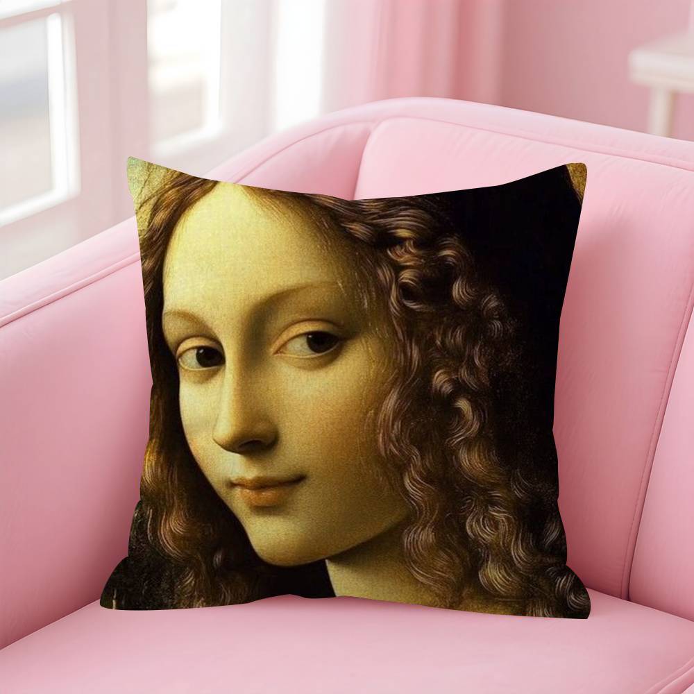 Wearing Pearls Girl painting Double-sided Printed pillow cover Short plush Suitable living rooms bedrooms throw cushion cover