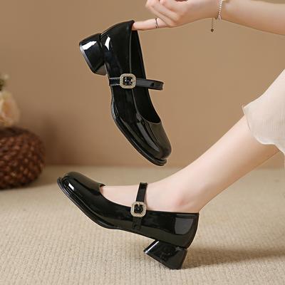 Damen Pumps 2025 Neue Mary Jane Schuhe für Damen Große Größe Gürtelschnalle Kleine Lederschuhe für Damen Dicke Absätze High Heels Schuhe