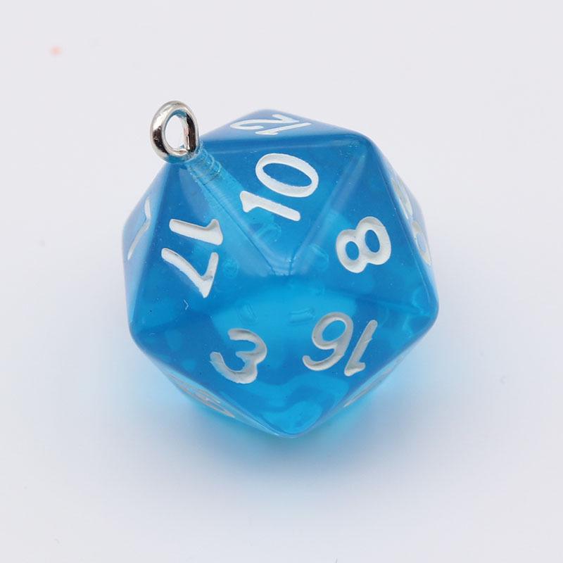20-Sided Colored Transparent Acrylic Dice Pendant Keychain for DIY Jewelry