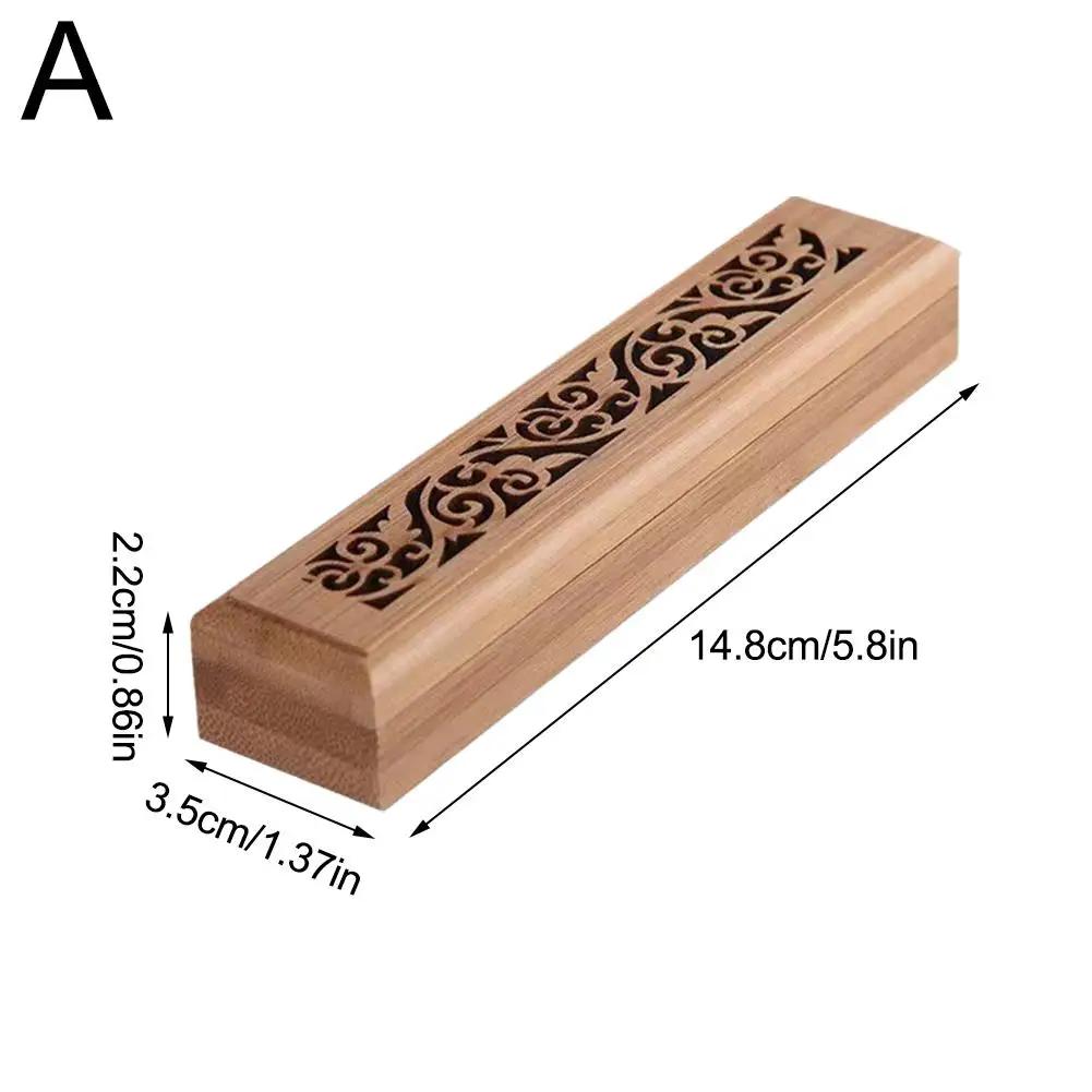 Natürlicher Bambus-Räucherkegelhalter mit Ablageplatte Aromatherapie Holzbox zur Räucherkegelaufbewahrung Brennende ausgehöhlte Linien-Räucherkegelbox