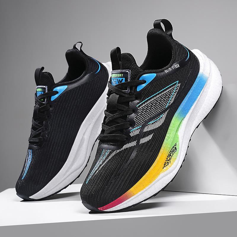 Spring New Side Shoes Men's Breathable Mesh Running Shoes Men's and Women's Shock-absorbing Wear-resistant Non-slip Carbon Plate Racing Shoes