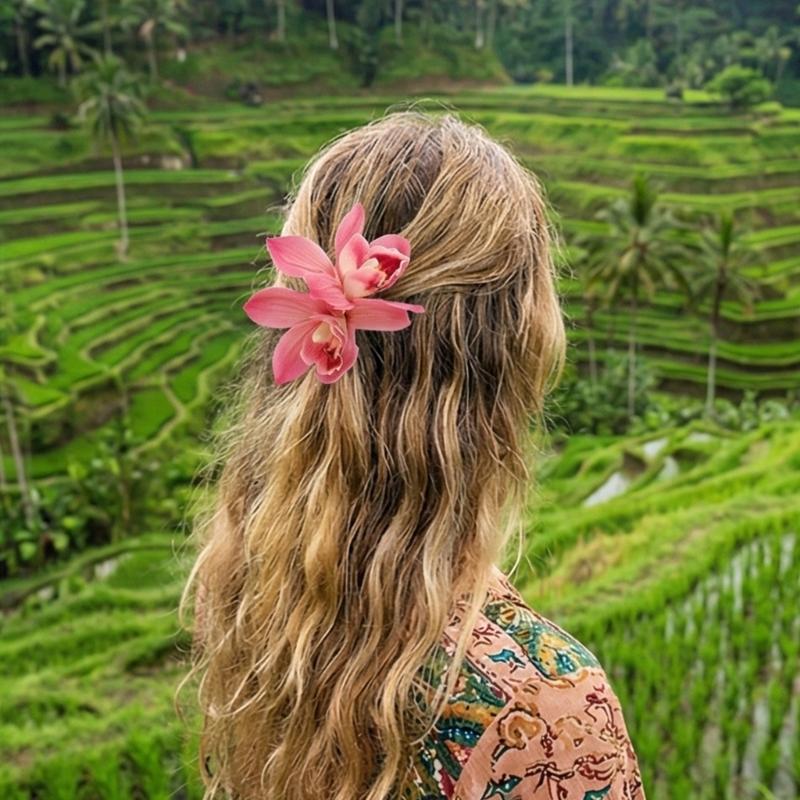 Bohemian Style Hairpin Double Large Artificial Cymbidium Flower Hair Clip For Women And Girls Fashion Accessory