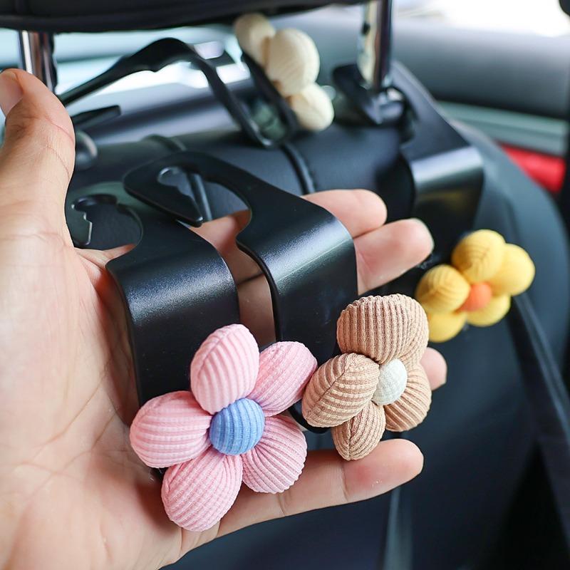 Multi-functional Car Seat Headrest Hooks Cute Floral Backrest Creative Storage Hooks Car Decor Auto Interior Accessories