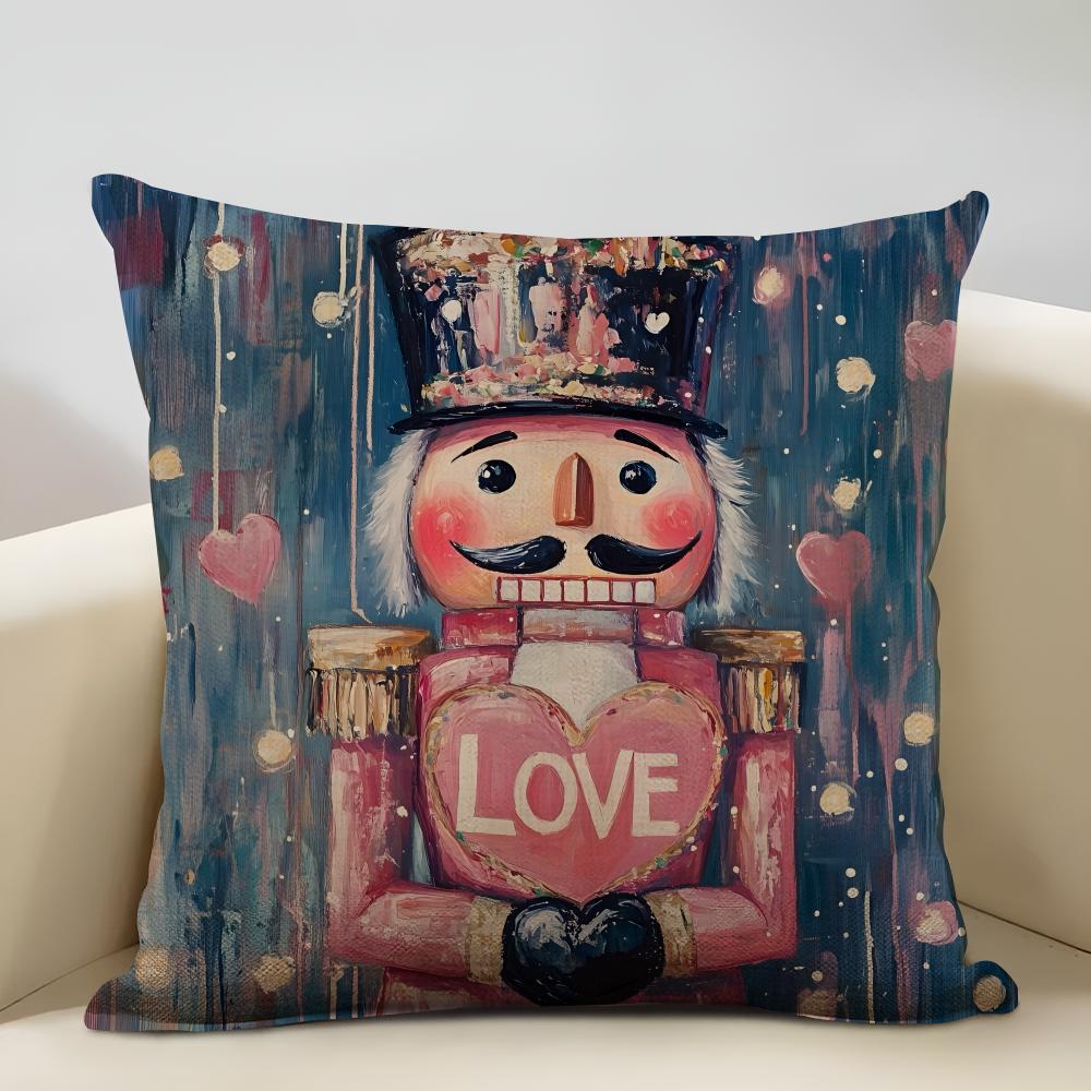 Nutcracker Cartoon Cushion Cover Household Decoration Linen Sofa Cushion Cover: Skin-Friendly & Breathable With Invisible Zipper