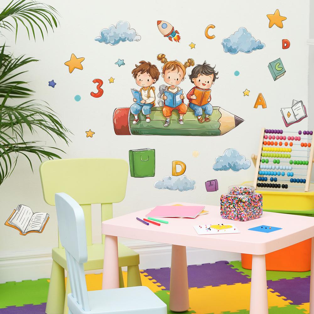 Creative Explorer In Ocean of Books Wall Sticker Imaginative Educational Self-Adhesive Removable Decor for Study Room Bedroom Kids Room