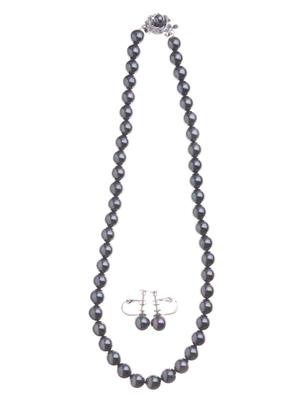 Premium 8mm South Sea Black Pearl Necklace and Earring Set - Tahiti (Earrings, South Sea Black Pearl)