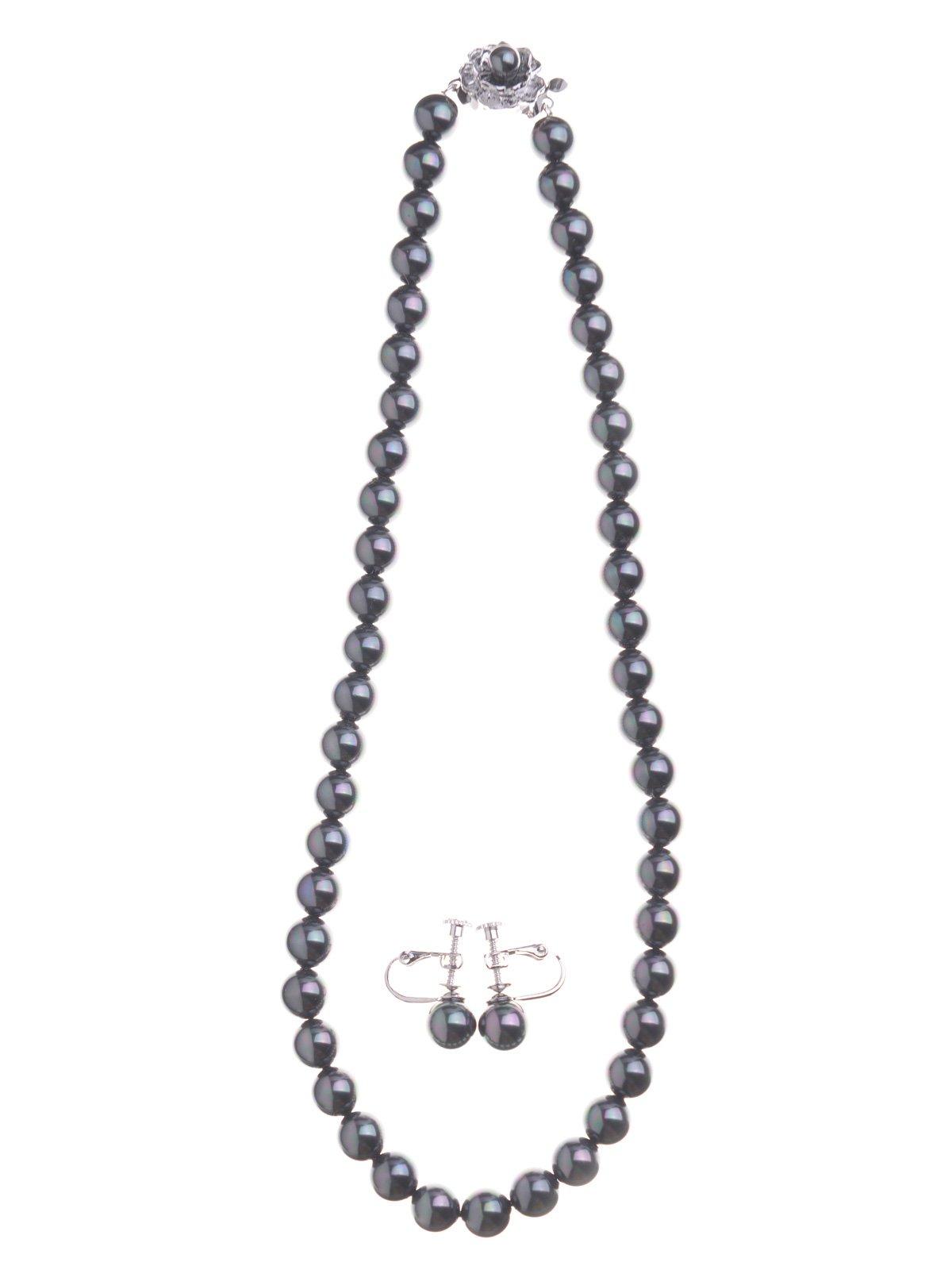 [Aurora] Premium 8mm South Sea Black Pearl Necklace and Earring Set - Tahiti (Earrings, South Sea Black Pearl)