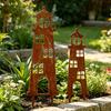 2Pcs Rusty Lighthouse Garden Stakes Metal Flat Lighthouse Yard Art Stakes Coastal Outdoor Decoration for Backyard Lawn Flower Bed