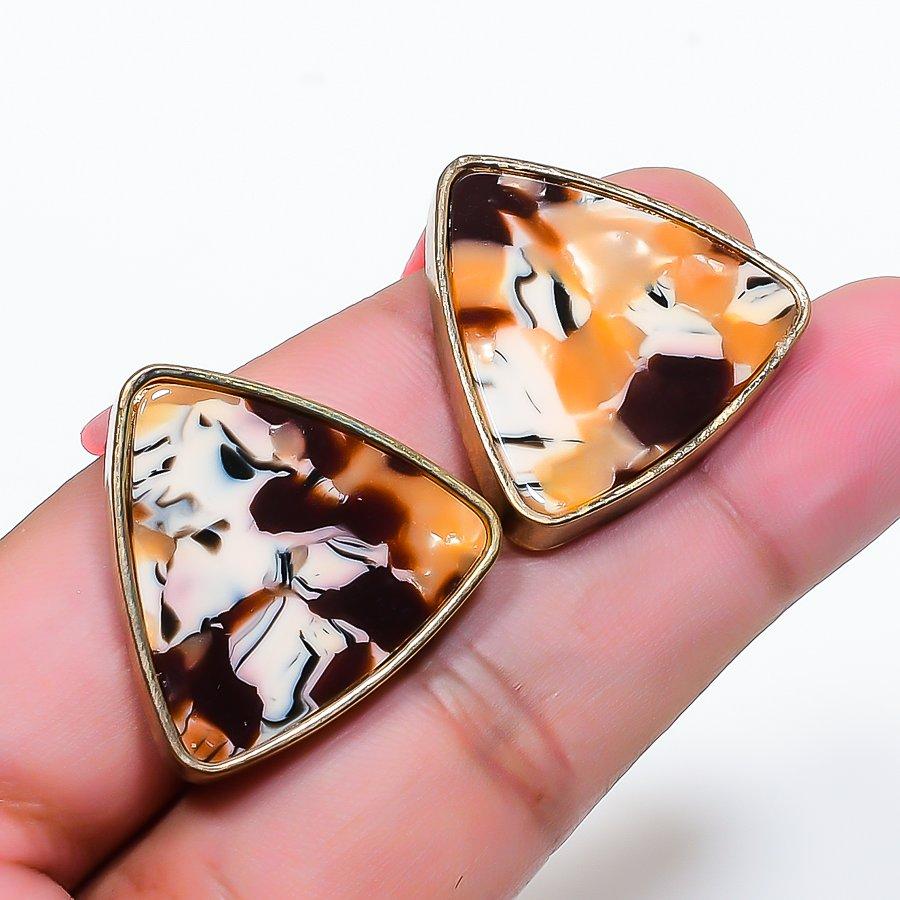 Natural Montana Agate Gemstone Brass Jewelry Earring 1.02 RE-133