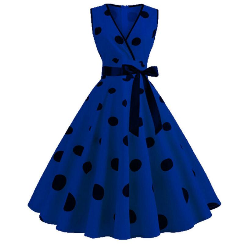Women Retro Polka Dot Sleeveless Hepburn Dress Rockabilly Party Gown Long  Swing Dresses  buy at low prices in the Joom online store