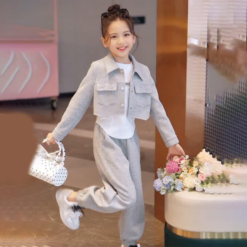 Girls' Sweet Cool Knit Cardigan & Pants Casual Set