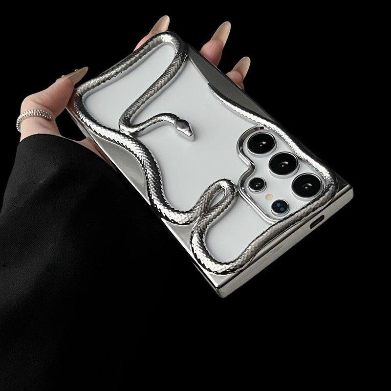 Silikonový kryt s 3D hadím pokovením, nárazuvzdorný, měkký, dutý, pro Samsung S25 Ultra S24 S23 FE S22 A56 A16 A36 A55 A06 A15 A26