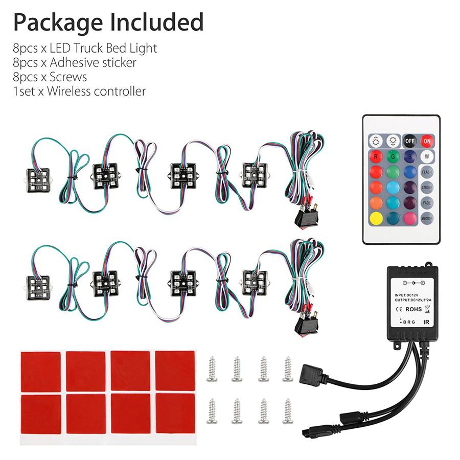 Universal 8Pc 48Led Led Rock Lights Under Body Led Lighting Truck Bed Cargo Lights  Atmosphere Light Rgb Rf Remote Control Waterproof