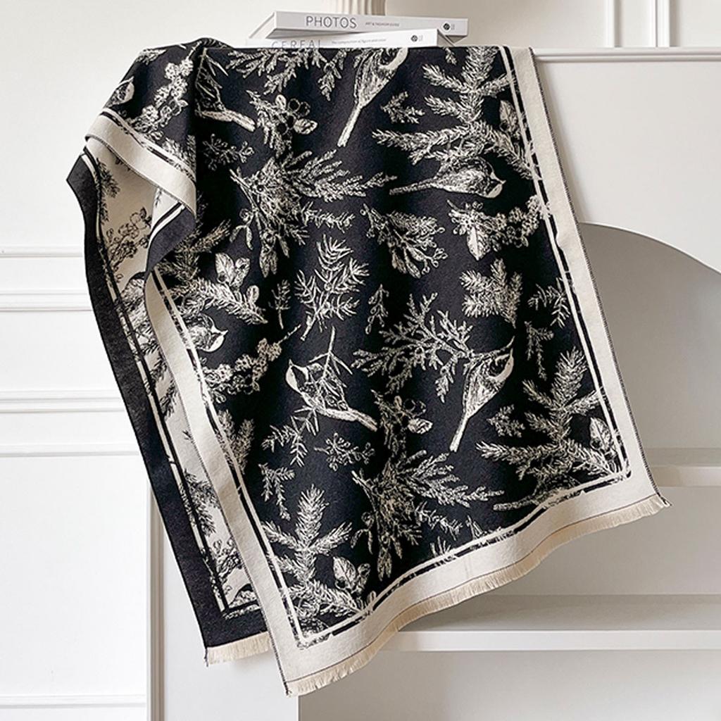 New Two-Sided Magpie Print Scarf for Women Warmer Winter Cashmere Pashmina Scarves Shawls Female Thick Blanket Wraps Foulard