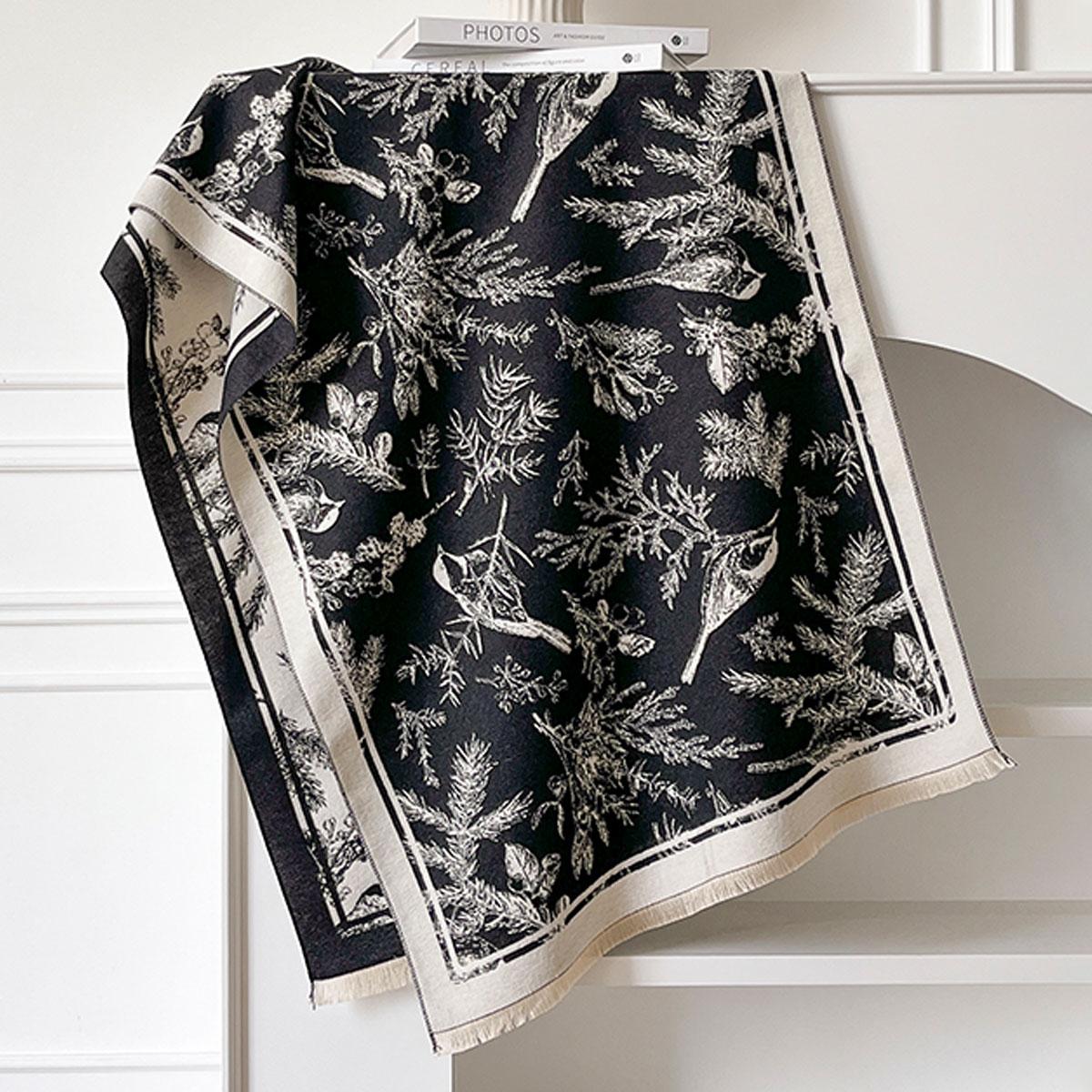 

New Two-Sided Magpie Print Scarf for Women Warmer Winter Cashmere Pashmina Scarves Shawls Female Thick Blanket Wraps Foulard