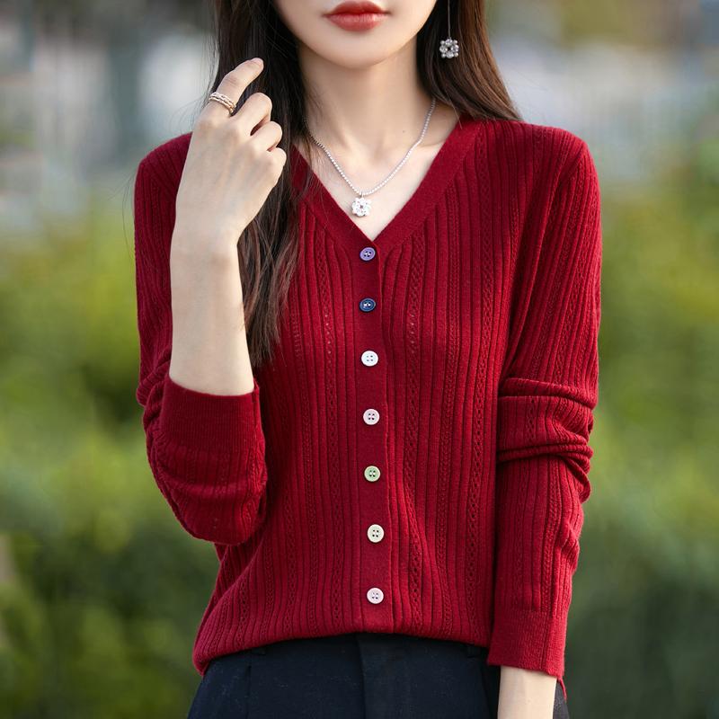 Women's Cashmere Cardigan Qinghe Cashmere 50% Wool 50% Silk Women's Autumn and Winter Cashmere Cardigan Soft and Warm