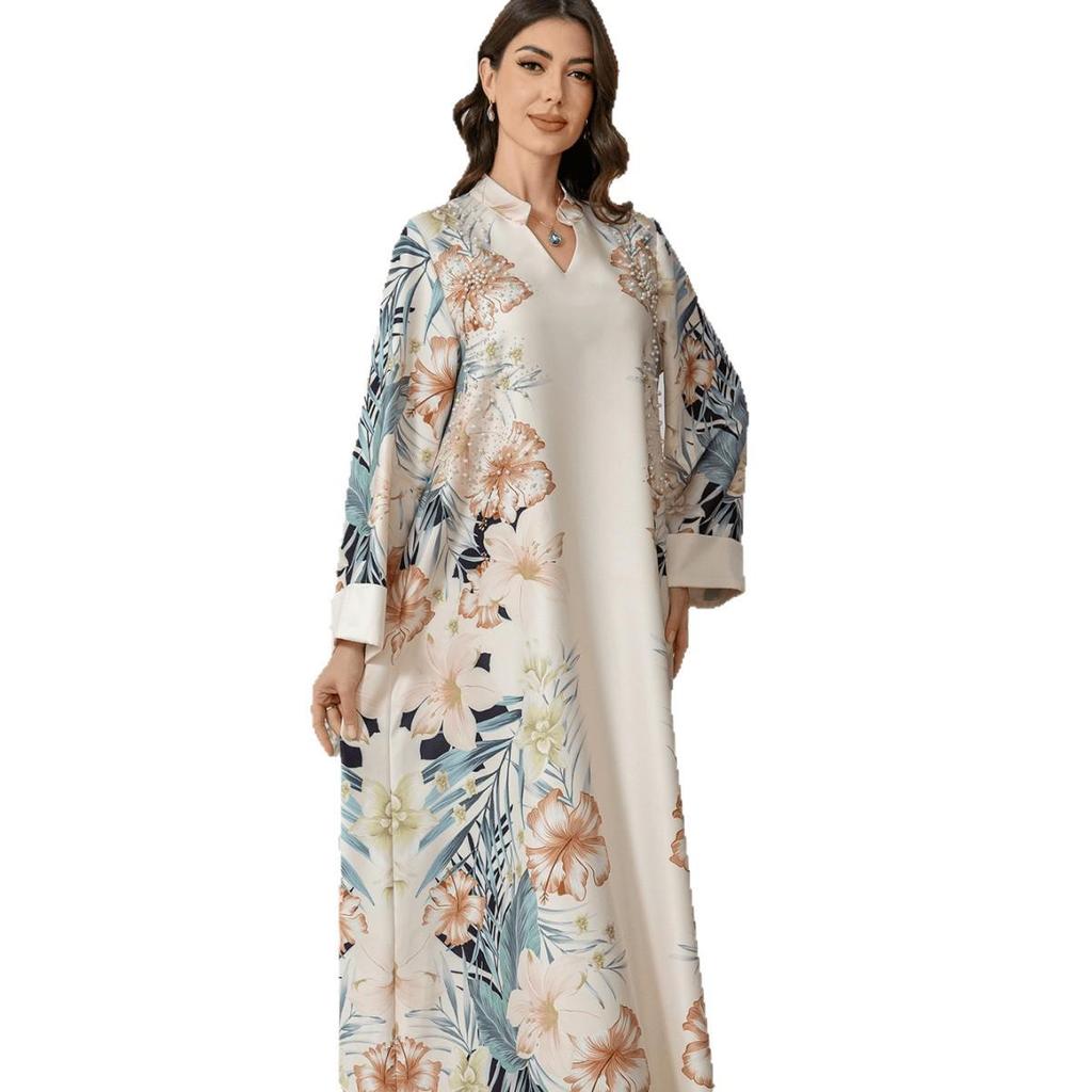SW0910 Middle Eastern Inspired Muslim Women's Printed Abaya Dress