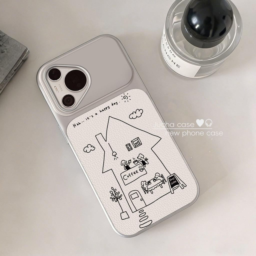 Applicable to Huawei pura90pro mobile phone case trendy fashion p90 premium sense cartoon personality line coffee puppy