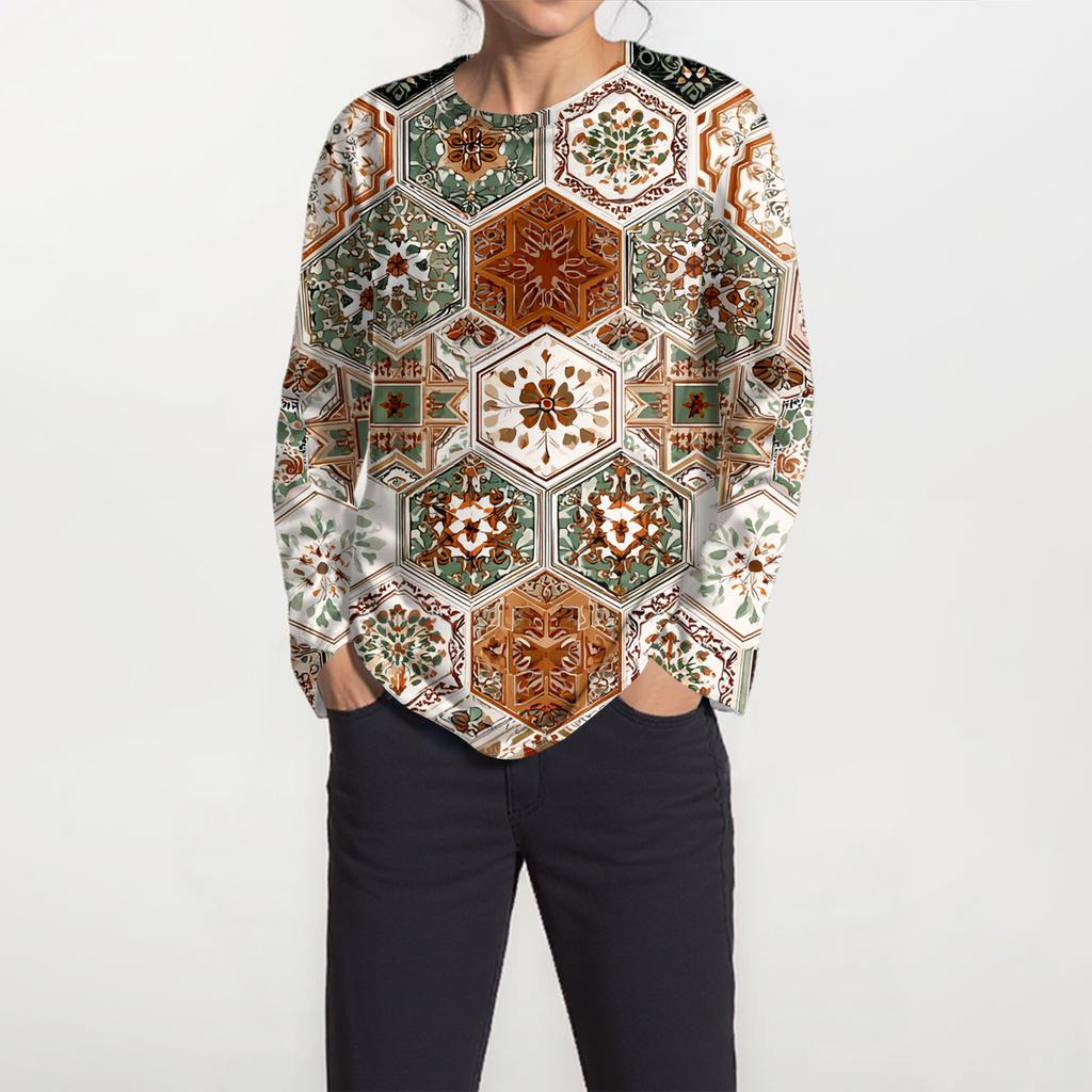 Dámská móda Rozparek na lemu Ležérní Retro Květinový potisk Kulatý výstřih Dlouhý rukáv Top