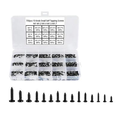 Pack Of 750 Black Crosses Round Head Auto Tapping Screws For Woodworking And Furniture Assembly With Storage Case
