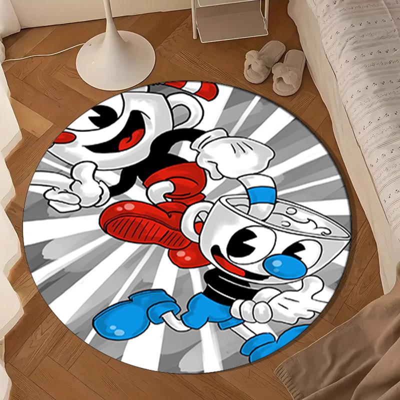 Cup-head And Mugman Adventure Round Rug for Livingroom,Bedroom, Palyroom, Chair Rug, Area Rug, Circle Carpet, Large Size Fan Christmas Gift