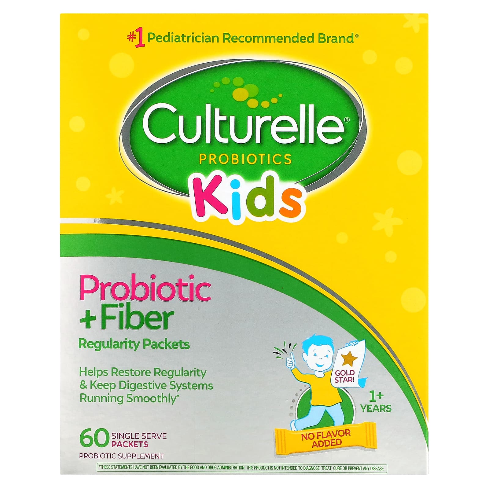 

Culturelle, Kids, регулярний пробіотик + клітковина, вік від 1 року, без смаку, одноразова упаковка 60 штук