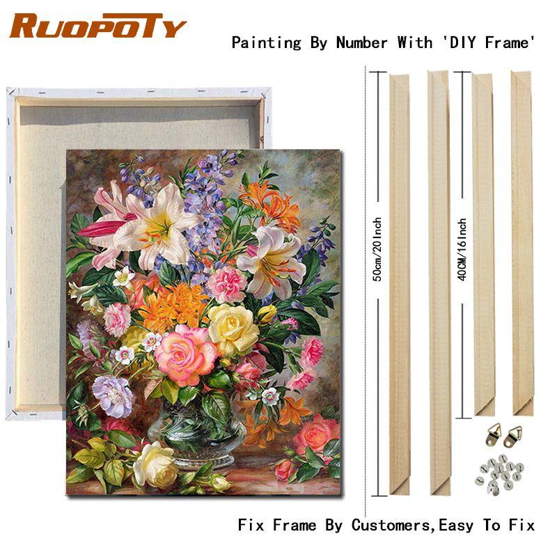

Ruopoty DIY рамка цветы живопись Diy цифровые картины по номерам холст с помощью наборов для рисования современное настенное искусство для домашнего декора
