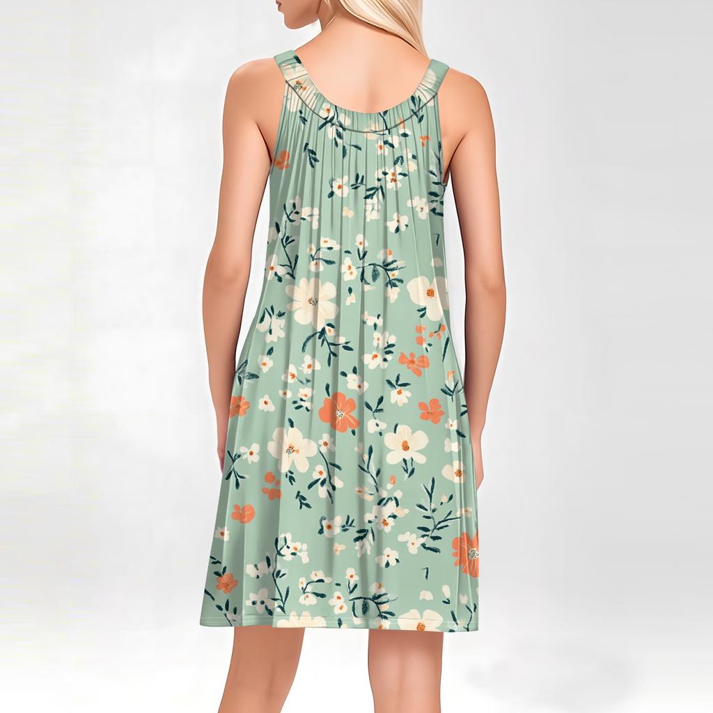 Ladies Fashion Beach Vest Casual Summer Pocket Straps Retro, Floral Dress