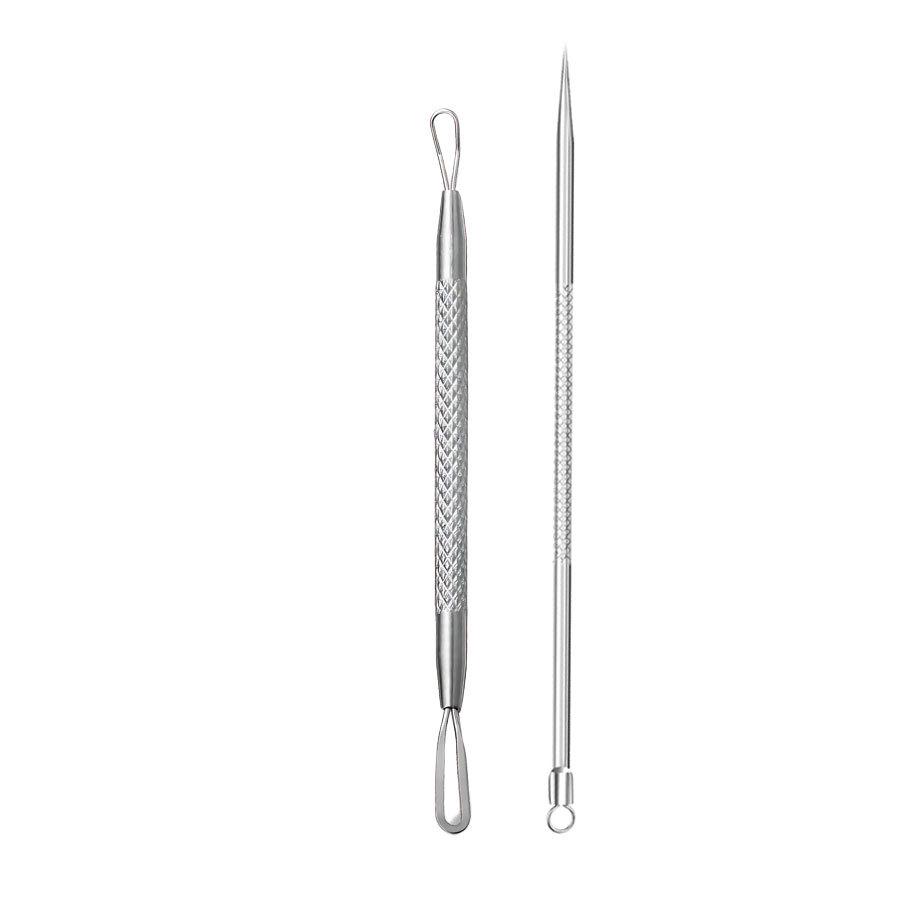 Stainless Steel Double Loop Pimple Extractor Tweezers Set for Blackhead and Acne Removal.