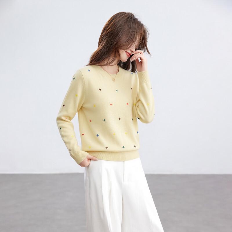 Shaxi Women's 100% Cashmere Embroidered Pullover Sweater