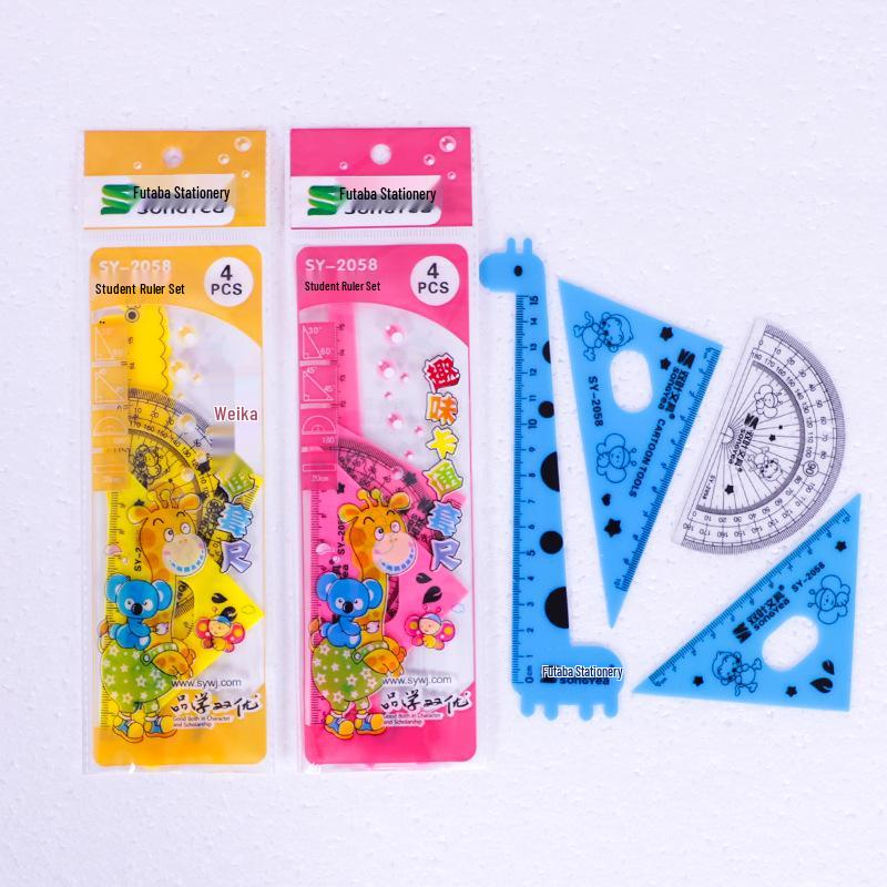 4-Piece Student Drawing Set: Triangle Rulers, Protractor, Square & 20cm Straightedge