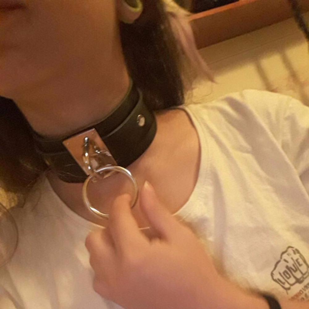 Ny Mote Sexy Harajuku Håndlaget Choker Punk Lær Halsbånd Kobberfarget Metall O-Rund Vridningsmoment Fest Smykker
